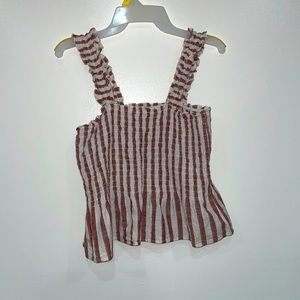 White and mauve striped top